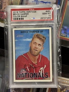 2016 Topps Heritage Variation #450 Bryce Harper Color Swap BLACK SSP RARE PSA 10 - Picture 1 of 2