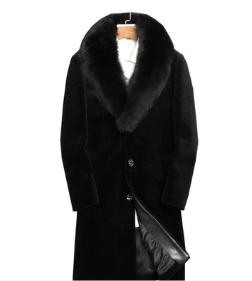 Gabardina de invierno con cuello de piel de visón sintético para hombre Abrigo de cachemir Chaqueta Prendas exteriores Foto 1 de 4