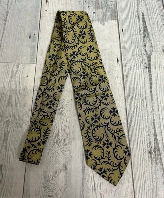 Gravata Brooks Brothers 100% seda design floral dourado e azul feita nos EUA 58" - Imagem 1 de 4