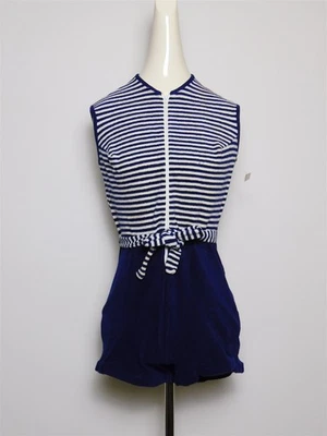NWT Vintage Women's 1960s Navy Blue & White Striped Romper Sz Large Penney's - Image 1 of 4