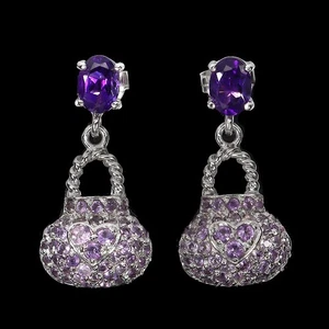 925 Sterling Silver Earrings Oval Purple Amethyst 7x5mm Gemstone Bag Jewelry - Picture 1 of 13