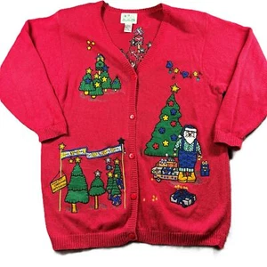 Vintage Women Ugly Christmas Sweater Cardigan Applique Embroidered 1X X124 - Picture 1 of 8