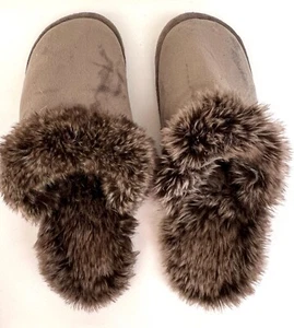 RESTORATION HARDWARE BROWN SLIPPERS, FAUX FUR AND VELVET VELOUR, SMALL - Picture 1 of 4