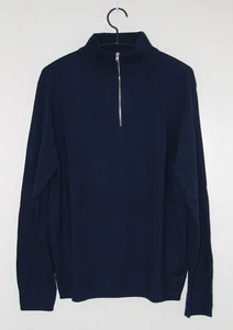 NWT- Flaw J. Crew Men's Navy Blue Wool Blend 1/4 Zip Mock Neck LS Sweater sz XL - Picture 1 of 14