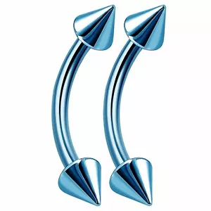 Eyebrow Barbells Curved Anodized Neon Blue Spike End Sold as a Pair 16 ga  - Picture 1 of 1