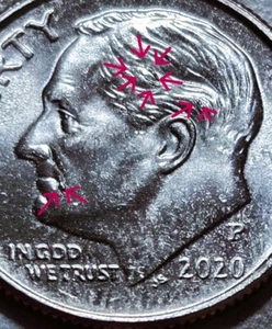 Moneda de diez centavos P Roosevelt 2020 múltiples errores de chip de troquel anverso y reversa envío y devolución BIN232 - Imagen 1 de 6