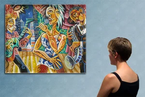 47" -- CUBIST NIGHT PARTY --------- original painting oil on canvas by MIU !!! - Picture 1 of 4
