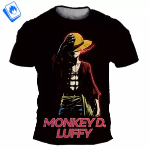 T-Shirt Cartoon maniche corte da Uomo One Piece Monkey D. Rufy Nero - Imagen 1 de 5