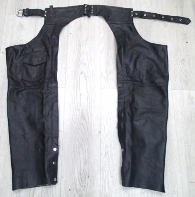 VTG Leather Men's Black Leather Chaps Biker Riding Motorcycle Riding Pants - Изображение 1 из 4