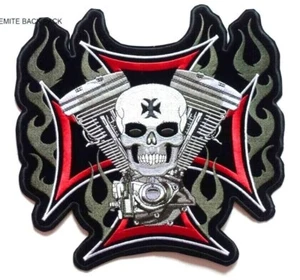 Large Back Patch Skull Embroidered Iron Sew On Badge 25cm x 24cm - Picture 1 of 2