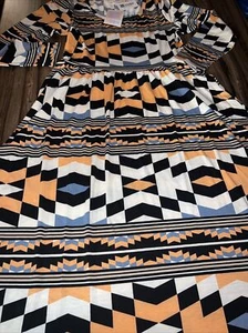 LuLaRoe Ryane Long Sleeve Empire Waist Dress White Yellow Aztec Large 12 14/16 - Picture 1 of 15