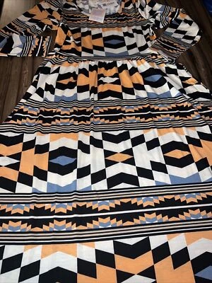 Vestido LuLaRoe Ryane Manga Larga Cintura Imperio Blanco Amarillo Azteca Grande 12 14/16 Foto 1 de 4