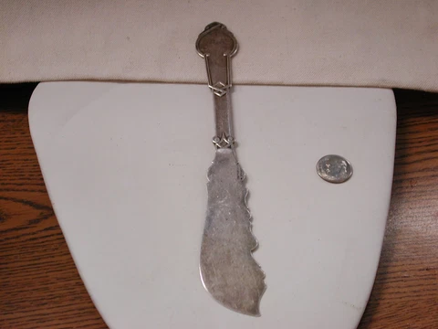 1855 Wood and Hughes NY 7.25 inch fish knife S. J. Delan sterling Cover