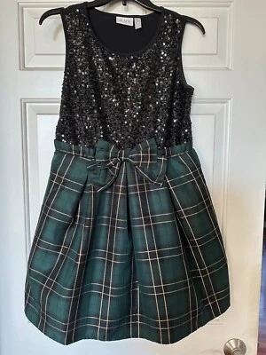 The Children's Place Girls Size 16 Christmas Holiday Dress green/gold plaid - Image 1 of 4