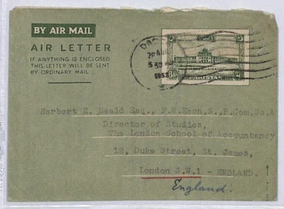 PAKISTAN AIR LETTER Stationery Bangladesh Dacca GB London 1953{samwells}ZV197 - Image 1 of 4