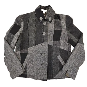 Coldwater Creek Vintage Boxy Tweed Fransen Plissee Jacke Preppy Goth kariert grau 6 - Bild 1 von 15