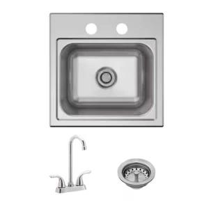 15 in. Drop-in Single Bowl 20-Gauge Durable Satin Stainless Steel Kitchen Sink K - Picture 1 of 1