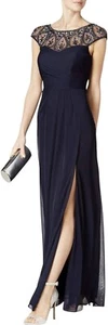 Xscape Women's Mesh Gown with Wrap Skirt and Bead Top (Size: 12) - Picture 1 of 3