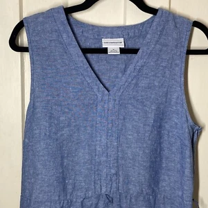Vestido Liz Claiborne Mezcla de Lino Sin Mangas Azul Cambray Midi Bolsillos Talla M - Imagen 1 de 7