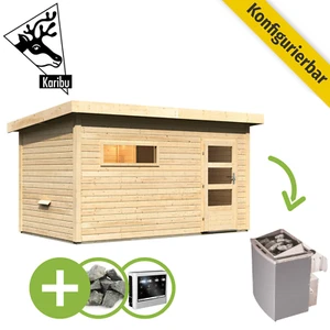 Sauna Außensauna Saunahaus Gartensauna Karibu nordische Fichte Garten Natur - Bild 1 von 13