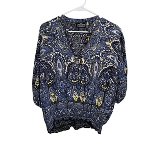 Angie Blouse Women's XL V-Neck Beaded 3/4 Sleeve Boho Printed Top - Picture 1 of 8