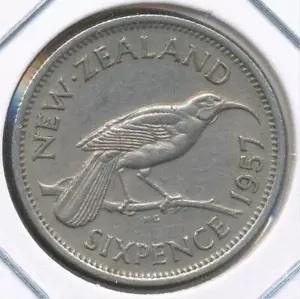 New Zealand 1957 Sixpence 6d Elizabeth II - Very Fine - Picture 1 of 3