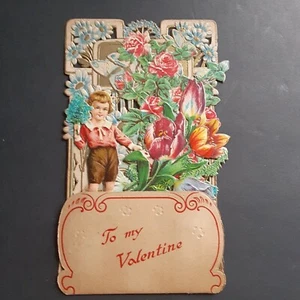 Antique Valentine Card Medium Embossed Lace Stand-up Victorian Era Vintage 2 - Picture 1 of 4