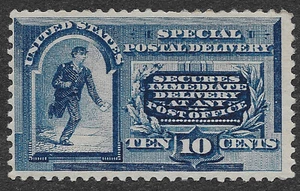 US Scott #E2 MH F-VF Special Delivery Messenger Running 10c Blue SCV $500 - Picture 1 of 2