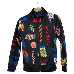 Nike Track Jacket Kids XS 4 allover logo print mock collar full zip sweatshirt - Picture 1 of 6