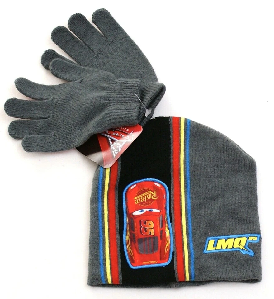 Disney Pixar Cars MLQ 95 Gris Gorro y Guantes Elásticos Jóvenes Niños 4-7 Nuevo Con Etiquetas Foto 1 de 2