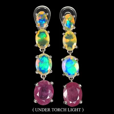 925 Sterling Silver Earrings Oval Ruby 9x7mm Fire Opal Gemstone Jewelry - Image 1 of 4