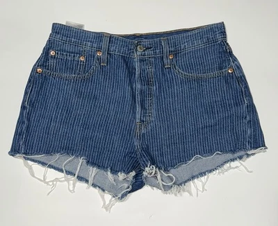 Pantalones cortos de mezclilla Levi’s 501XX para mujer con botones a rayas tiro alto azul oscuro talla 29 Foto 1 de 4
