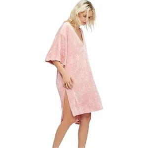 Free People We The Free Gr. M Rosa Crushed Samt Tunika Shirt Kleid Boho - Bild 1 von 11