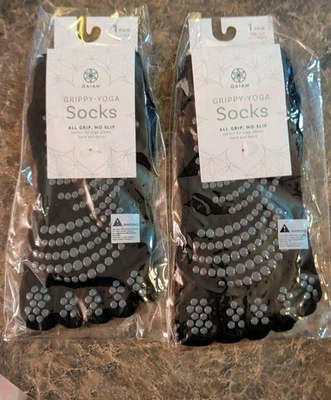 GAIAM Grippy Yoga Socks  All Grip No Slip Black One Size Fits Most 2 Pair Lot - Image 1 of 4