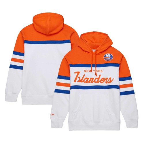 Felpa con cappuccio pullover uomo Mitchell & Ness bianco arancione New York Islanders Head Coach