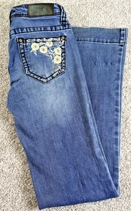 Pantalones de mezclilla elásticos azules Shyanne acampanados pierna campana tiro bajo para mujer 27x33,5 occidentales - Imagen 1 de 16