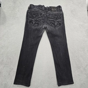 Rock Revival Jeans Lambeth Straight Mens 32x30 Black Distressed Denim Flap Pocke - Picture 1 of 24