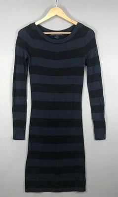 French Connection Sweater Dress Womens 2 Blue Black Striped Pullover Knee Length - Image 1 of 4