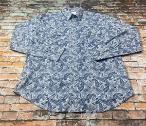Camisa Wrangler L Grande Azul Blanco Cachemira A Presión Rodeo Vaquero Informal Para Hombres - Imagen 1 de 10
