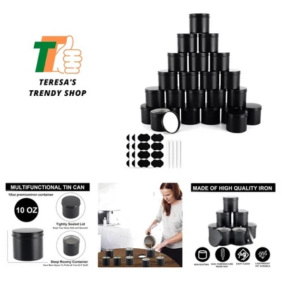 Black Candle Jars 10 oz Matte Tins 24 PCS Metal Candle Containers with Lids B... - Image 1 of 4