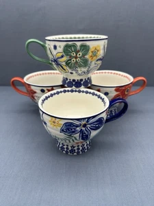 ANTHROPOLOGIE Ceramic JENNIFER ORKIN LEWIS Floral 16 oz. PEDESTAL MUGS Set of 4 - Picture 1 of 16