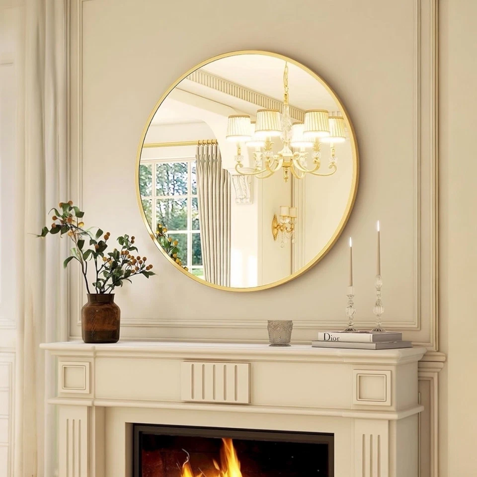 NOVO West Elm Gold Circle Round Metal Framed Boho Espelho de Entrada de Parede - 30" X 30" - Imagem 1 de 4