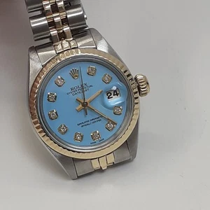 Rolex Lady Datejust 26mm Blue Turquoise Diamond Dial Two Tone Jubilee Watch 6917 - Picture 1 of 11