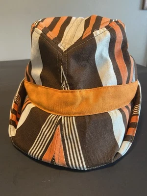 Vintage Striped Cloth Fedora Orange Brown White - Image 1 of 4