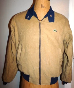 Lacoste Bomber Jacket Reversible Cotton Blend Blue & Tan Retro Classic Large - Picture 1 of 22