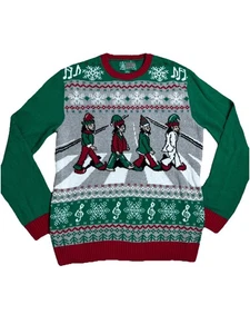 Nuevo sin etiquetas Suéter Feo Navidad Unisex XL Rojo Beatles Abbey Road Pullover Vacaciones - Imagen 1 de 9