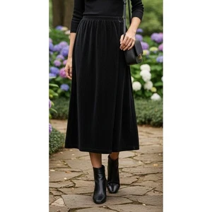 L.L.Bean Damen Samt Rock Gummibund Midi Freizeit Grunge Baumwolle Schwarz Gr. M - Bild 1 von 10