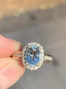 9ct gold diamond aquamarine cluster ring, 9K 375 - Picture 1 of 8