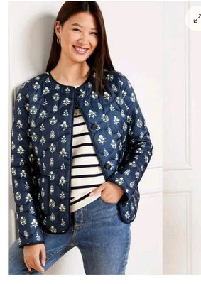 Chaqueta Talbots Acolchada Sin Cuello - Ditsy Foulard Floral Azul Blanco XL NUEVA CON ETIQUETAS Foto 1 de 4