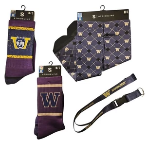 NCAA University Washington Huskies Strideline 3 Pair Socks, Keychain Lot - Picture 1 of 1